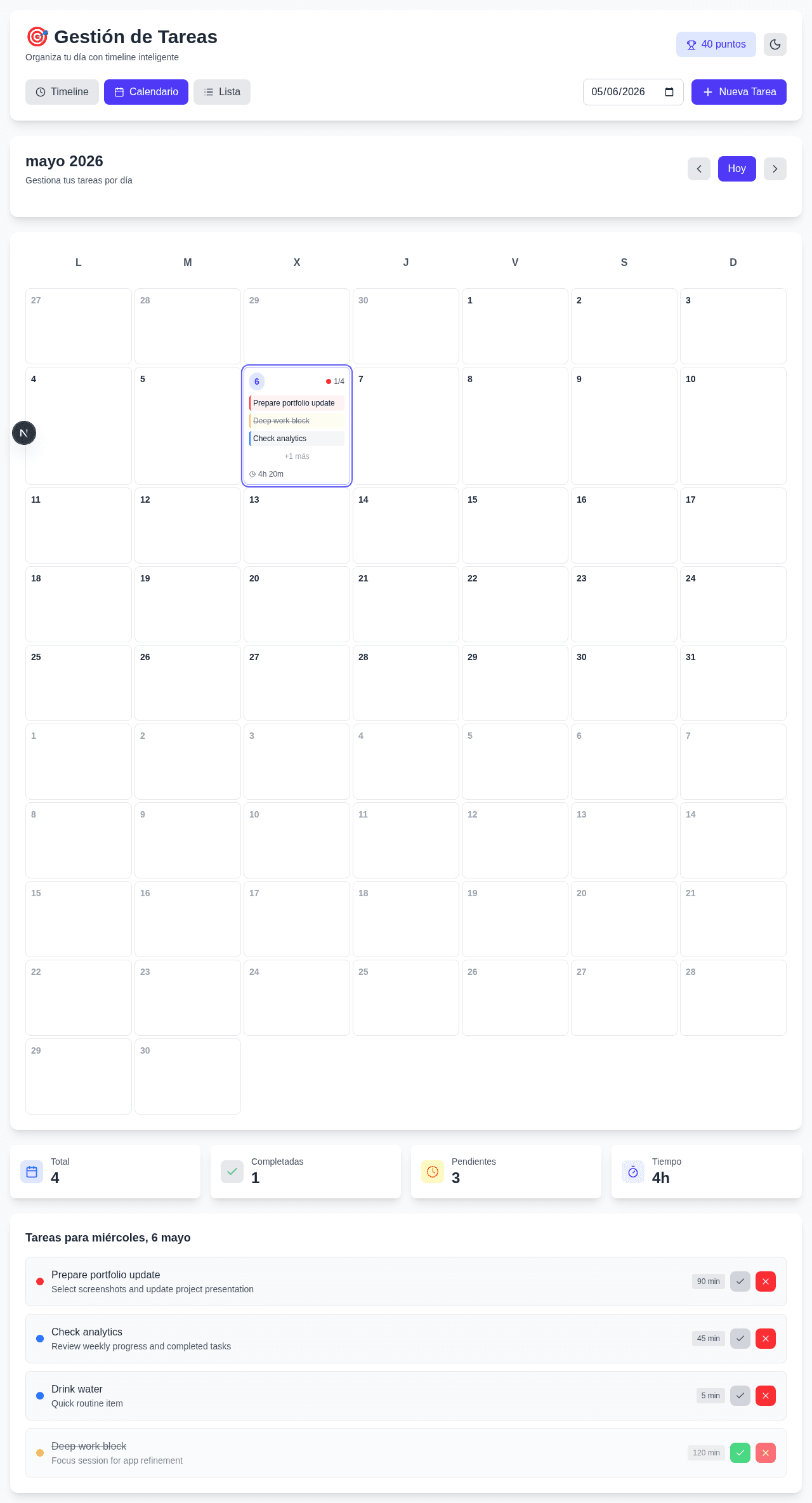 Calendar Task Manager detail